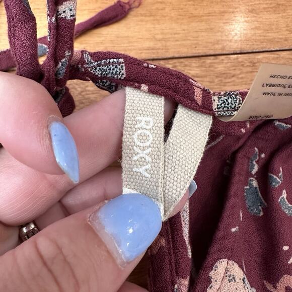 ROXY Maroon Floral Midi Milkmaid Dress Women’s Size Small S Y2K 90’s Open Back - Picture 12 of 13